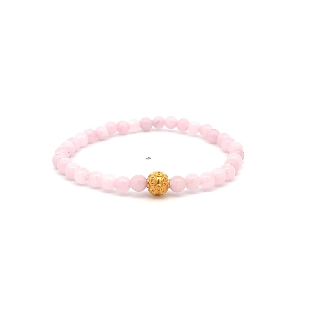 18K Gold Money Coin Ball Lucky Charm Bracelet Mini Gemstones Natural Rose Quartz